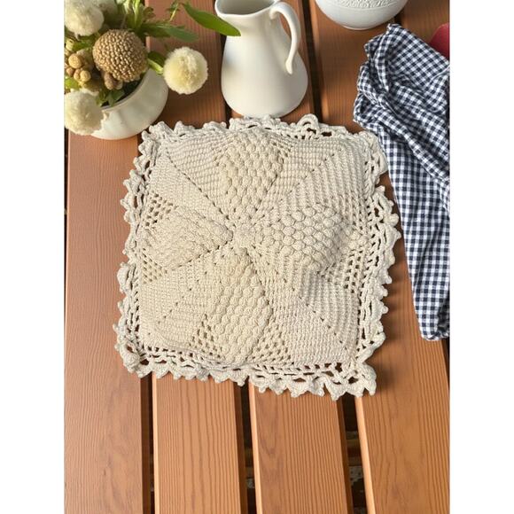 Vintage Crochet Pillow Shams-3 Piece Set-Cotton-Lace-Boho-Farmhouse-Cottagecore - Picture 3 of 8